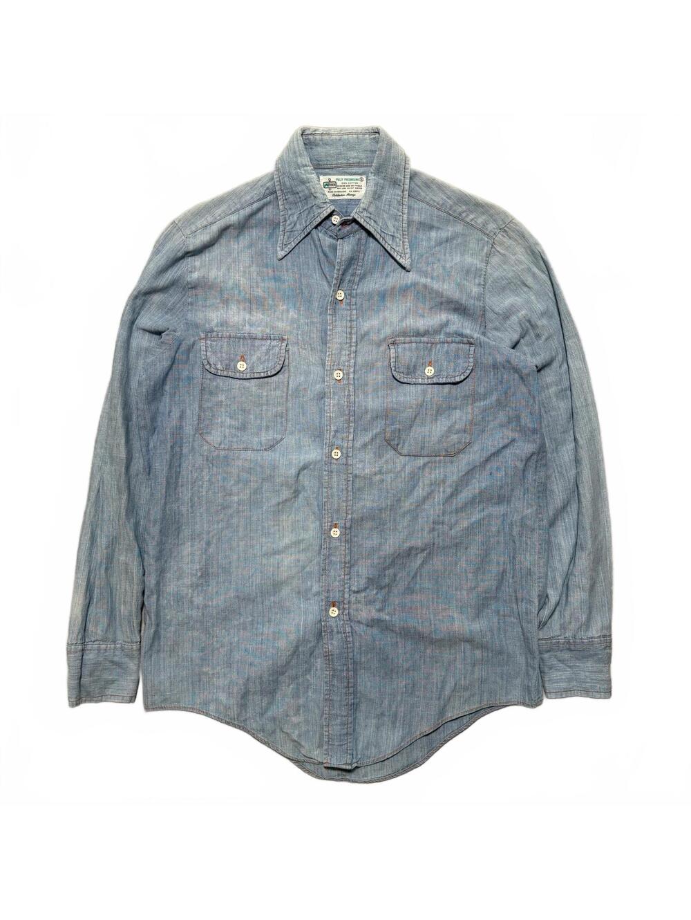 VTG 70’s K-Mart Chambray Long Sleeve Button Down Work Shirt Men's S Blue Cotton